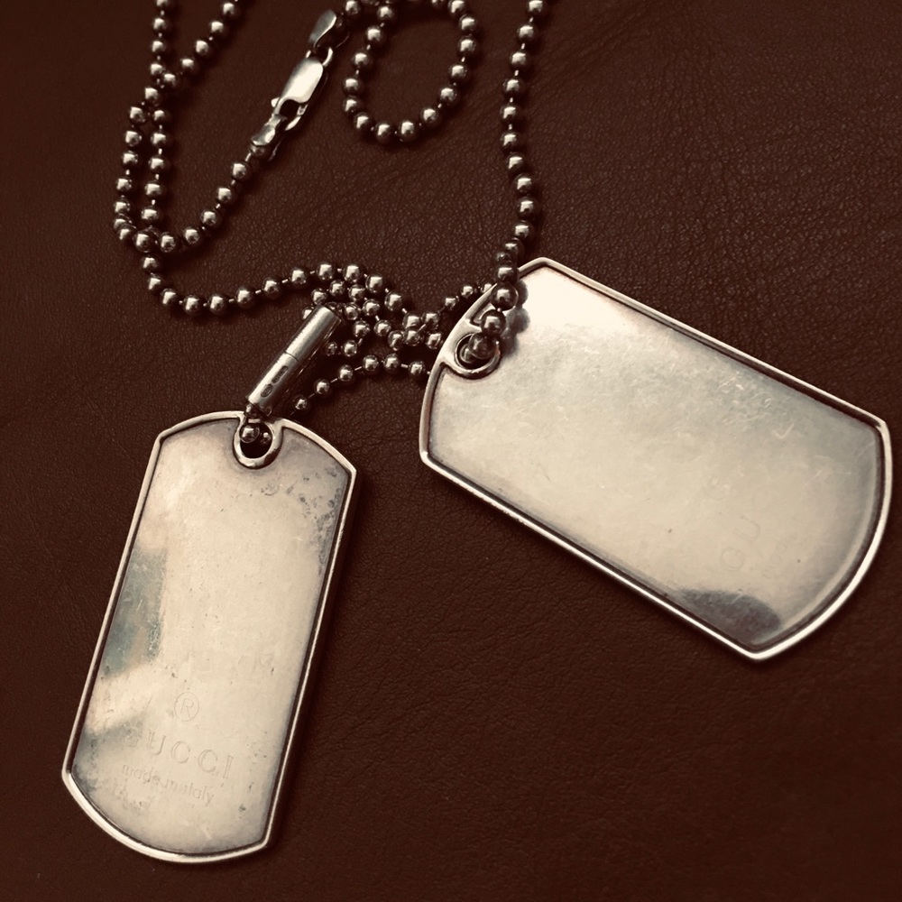 GUCCI vintage solid925 silver dog tags. Chains 925